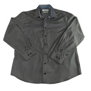 NICK GRAHAM XL Modern Fit Stretch Dress Shirt Black White Print Long Sleeve